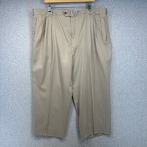Slates Slacks Pants Mens Size 44 x 30 Beige 100% Polyester Pleated Front Pockets